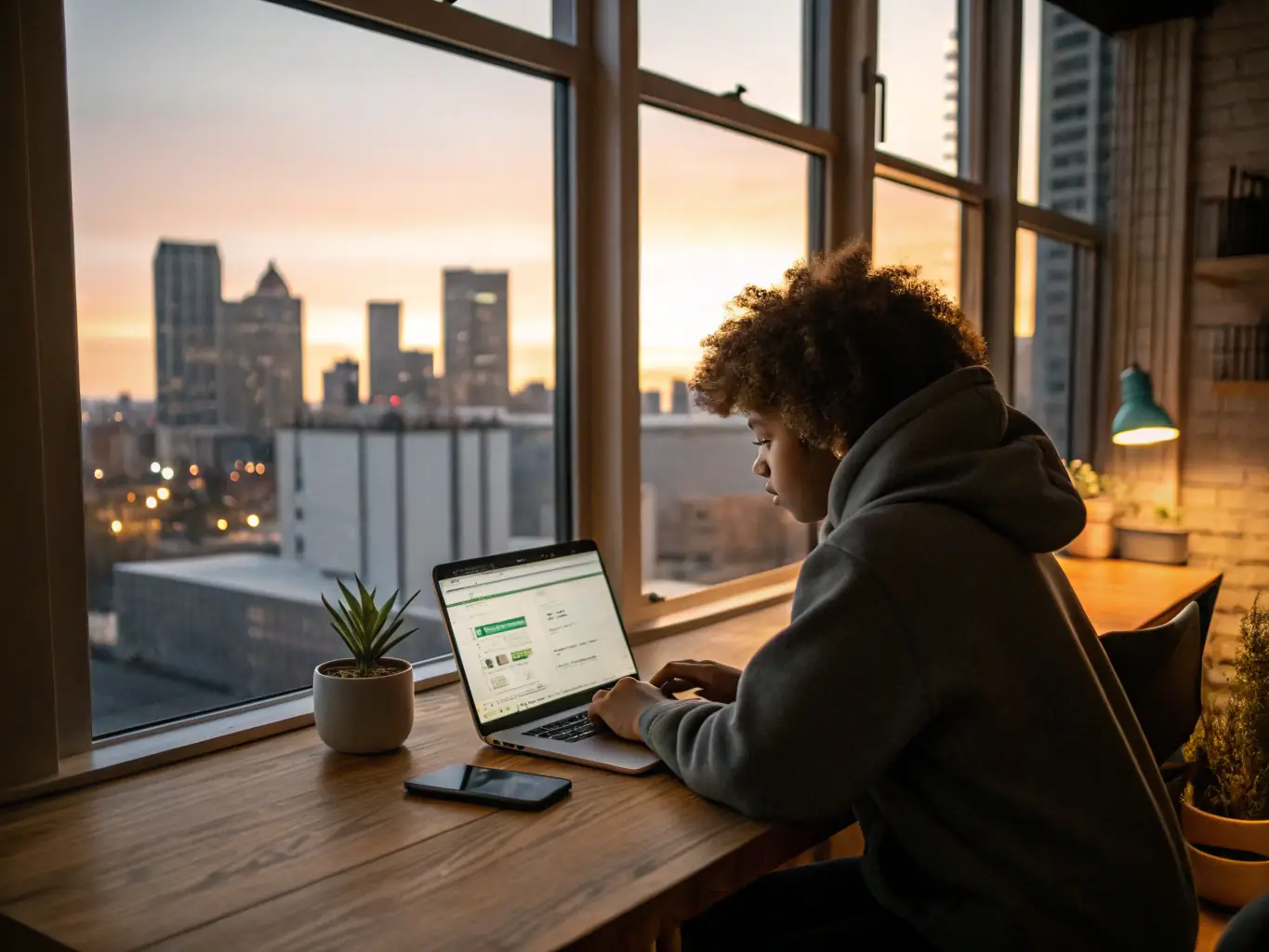 A student studying online real estate course on a laptop, with a focus on interactive learning and flexible scheduling.