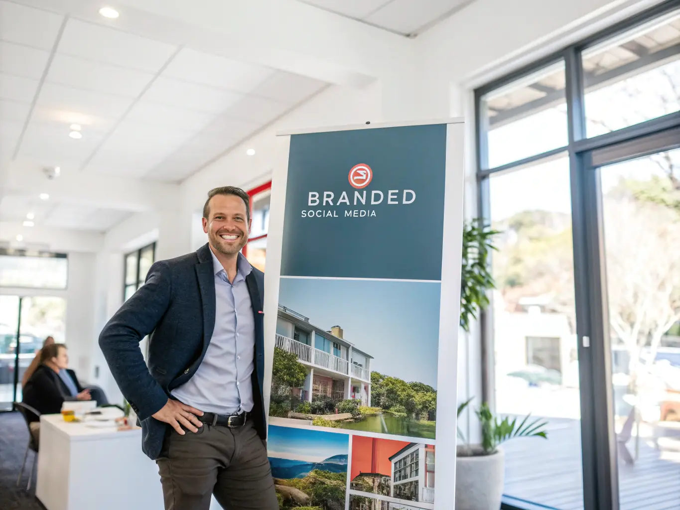 A person confidently holding a real estate career guide, symbolizing the resources and support available for career advancement.