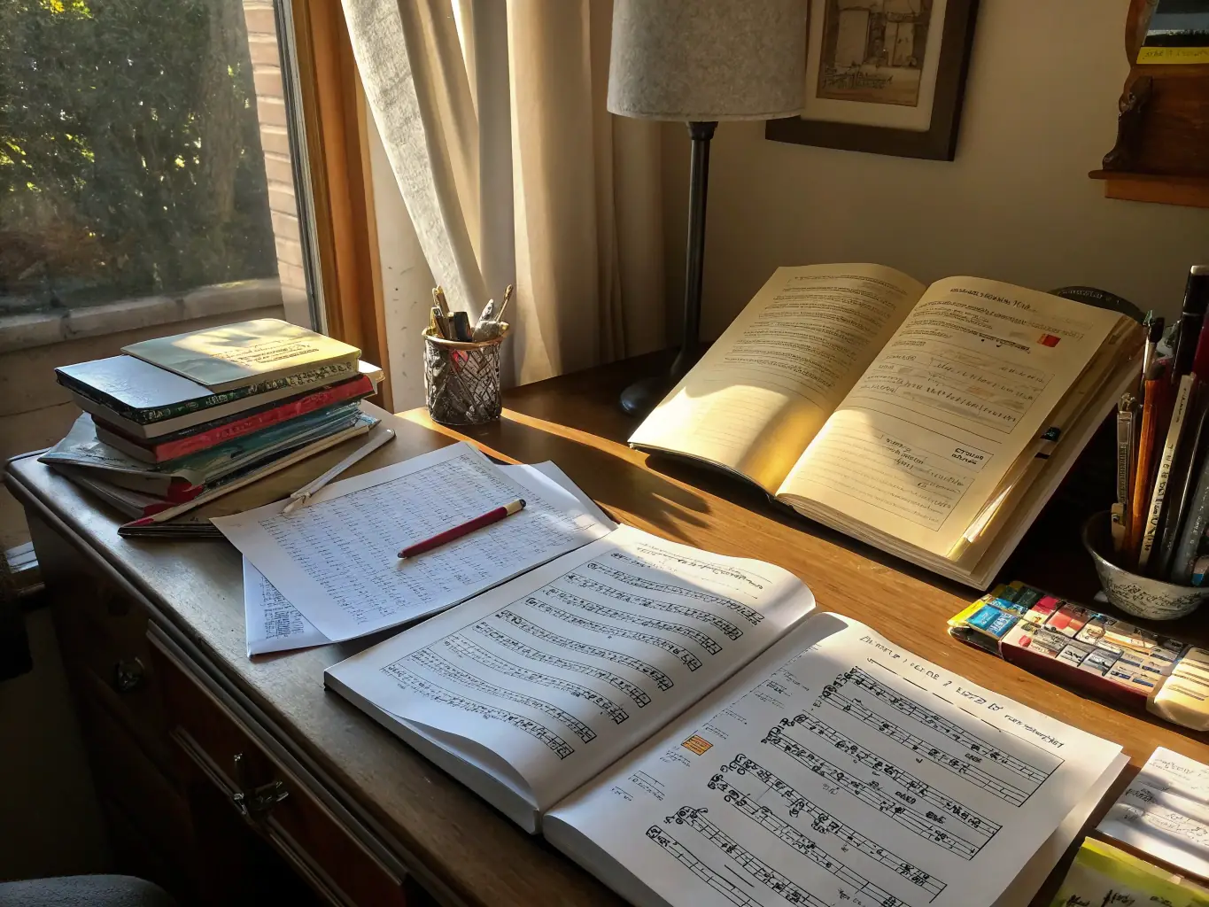 A set of real estate study materials including textbooks, practice exams, and flashcards, arranged in an organized and accessible manner.